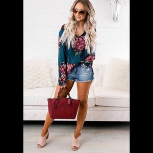 Lovestitch Teal with florals top. Size medium.